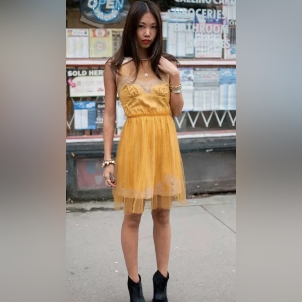 RODARTE x Target Yellow Tulle Lace Mini Slip Dress with Bow Detail- Size XS - Picture 3 of 12